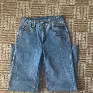 Criss cross button Classic Blue Women's Jeans